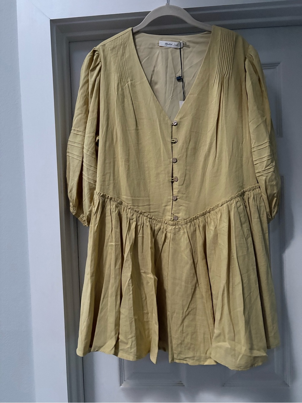 Mustard Seed Pale Yellow V-Neck Buttoned Dress